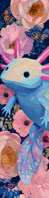 Free printable axolotl bookmark featuring a light blue axolotl